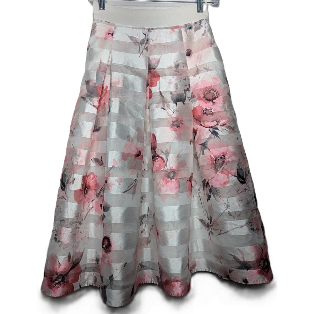 White House Black Market Satin Skirt Stripes Floral Hidden Zipper Size 00